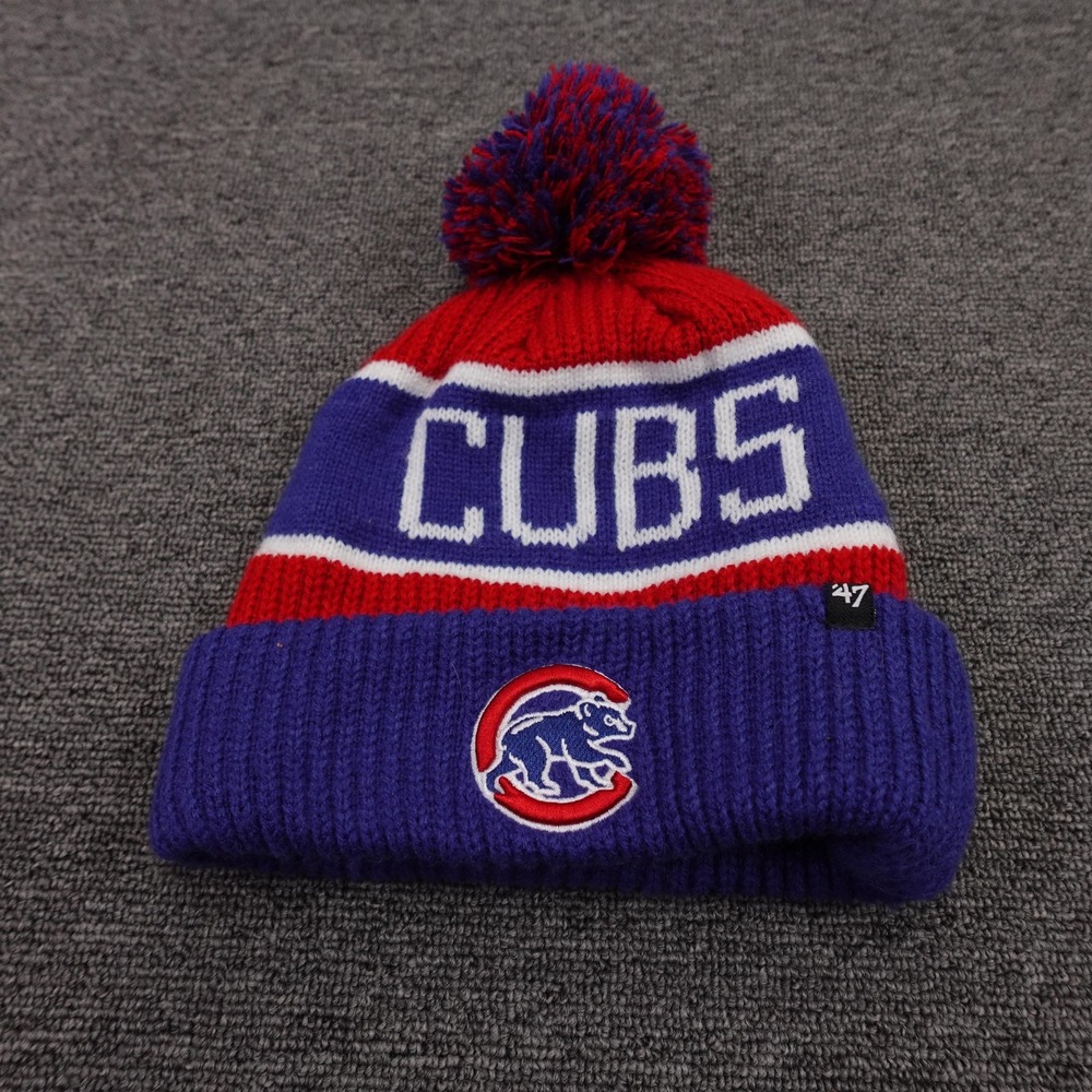 Chicago Cubs Hat Beanie Mens One Size Blue Red MLB Baseball Pom Knit '47